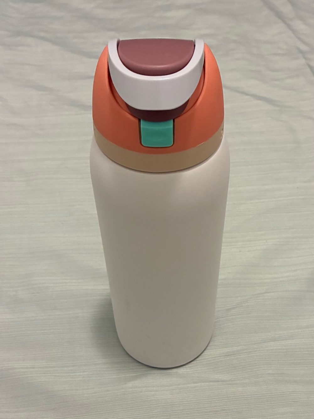 Double-Wall Insulated Bottle in White with Coral and Teal Accents